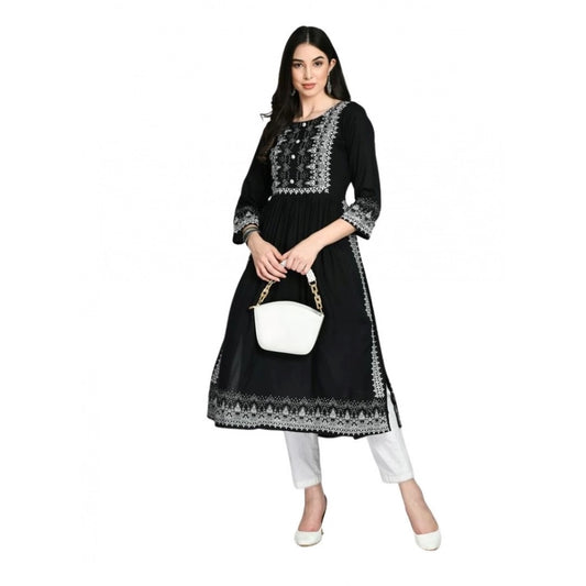 Amfyn  Women's Casual Rayon 3-4th Sleeves Kurti (Black)
