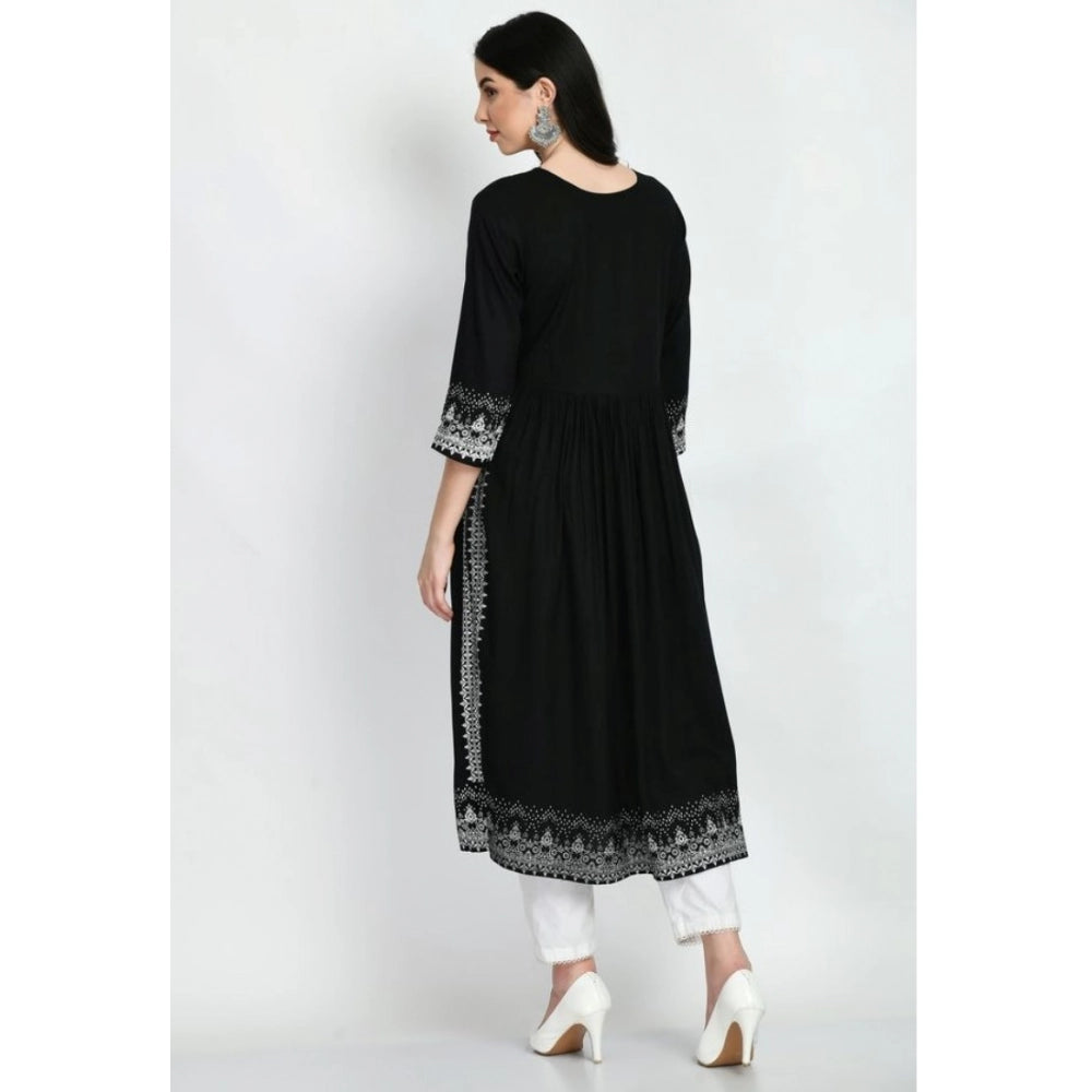 Amfyn  Women's Casual Rayon 3-4th Sleeves Kurti (Black)