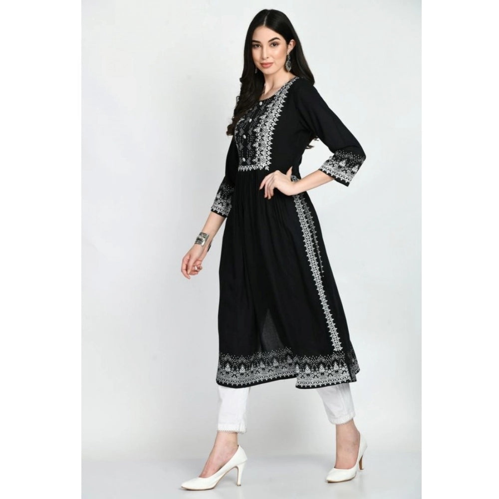 Amfyn  Women's Casual Rayon 3-4th Sleeves Kurti (Black)