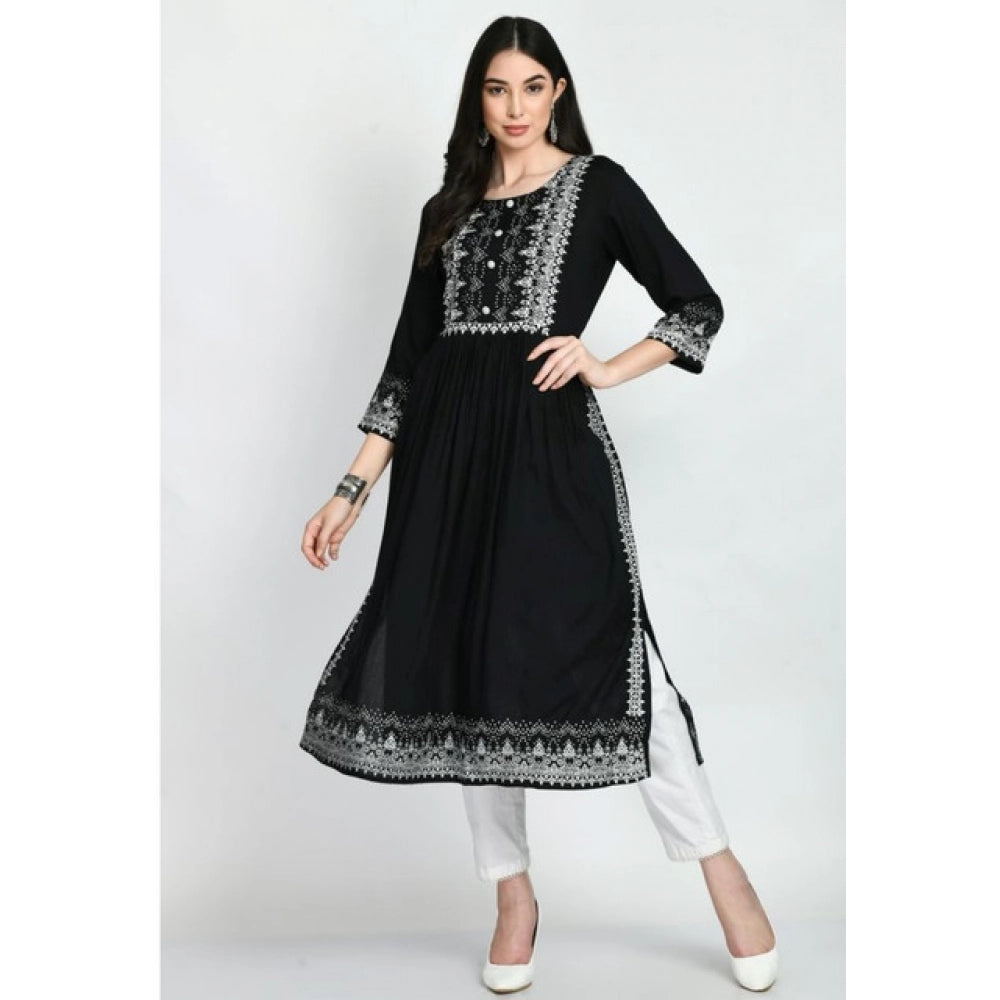 Amfyn  Women's Casual Rayon 3-4th Sleeves Kurti (Black)