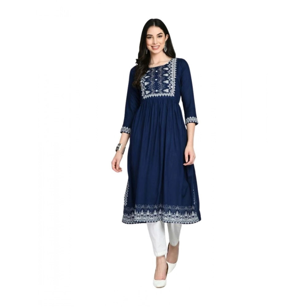 Amfyn  Women's Casual Rayon 3-4th Sleeves Kurti (Blue)
