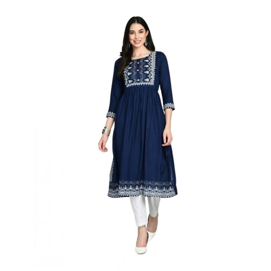 Amfyn  Women's Casual Rayon 3-4th Sleeves Kurti (Blue)