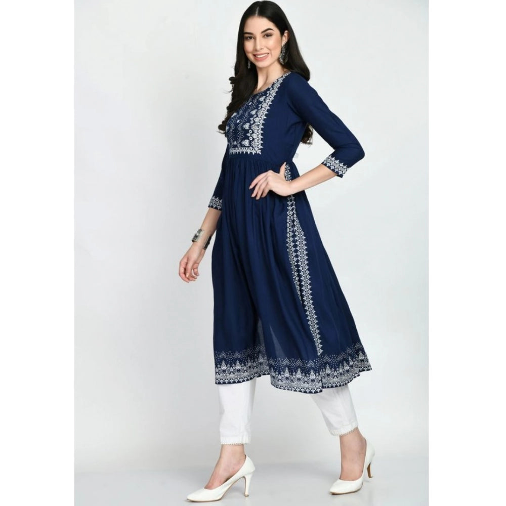 Amfyn  Women's Casual Rayon 3-4th Sleeves Kurti (Blue)