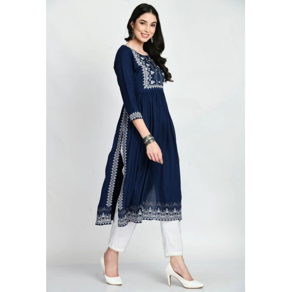 Amfyn  Women's Casual Rayon 3-4th Sleeves Kurti (Blue)