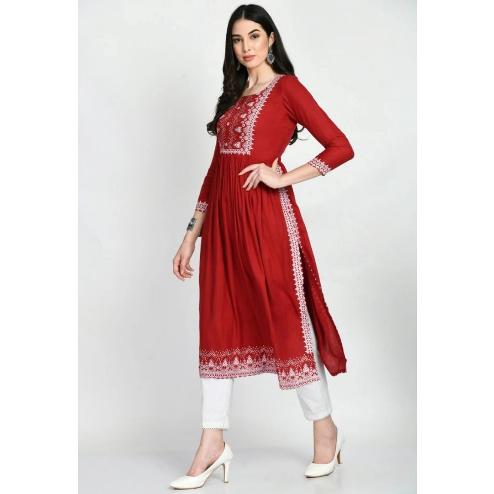 Amfyn  Women's Casual Rayon 3-4th Sleeves Kurti (Maroon)
