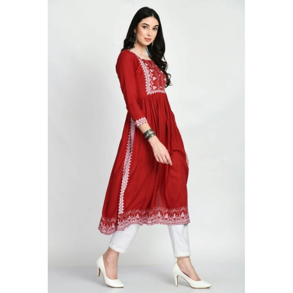 Amfyn  Women's Casual Rayon 3-4th Sleeves Kurti (Maroon)