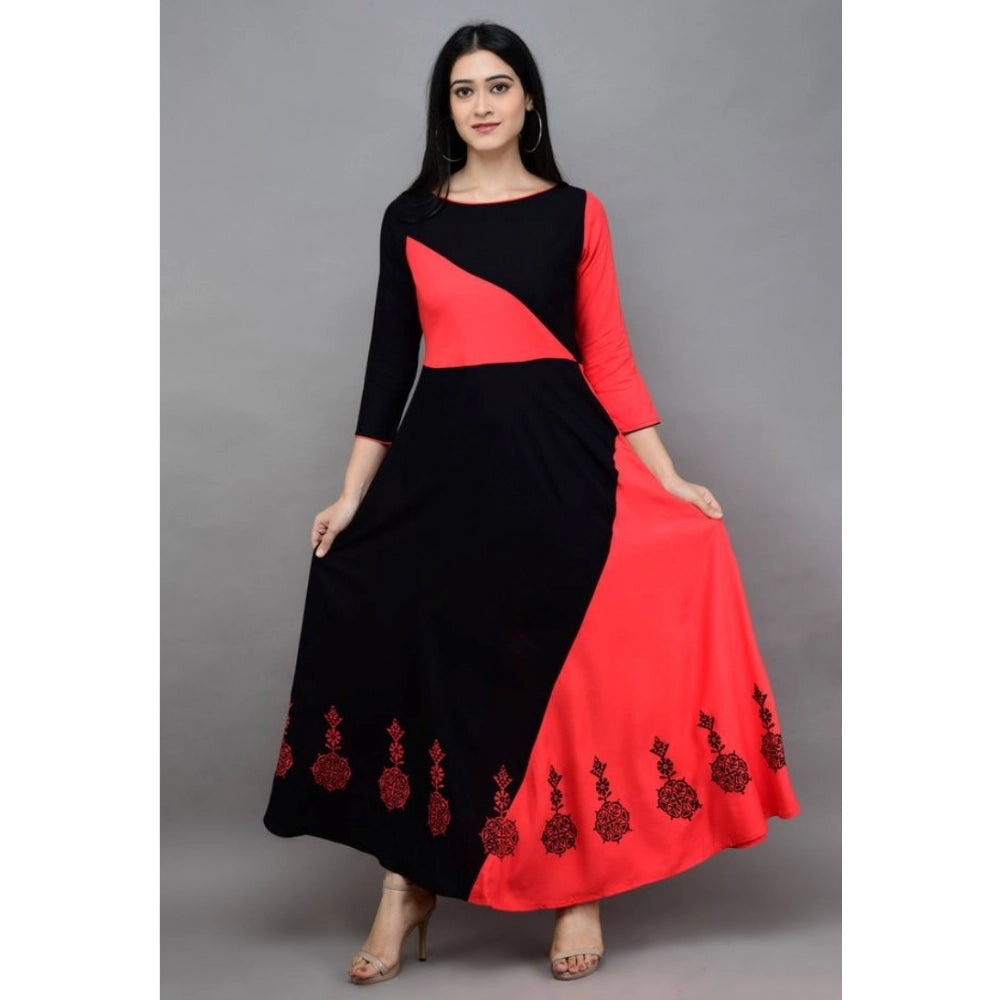 Amfyn  Women's Casual Rayon 3-4th Sleeves Maxi Dress (Pink)