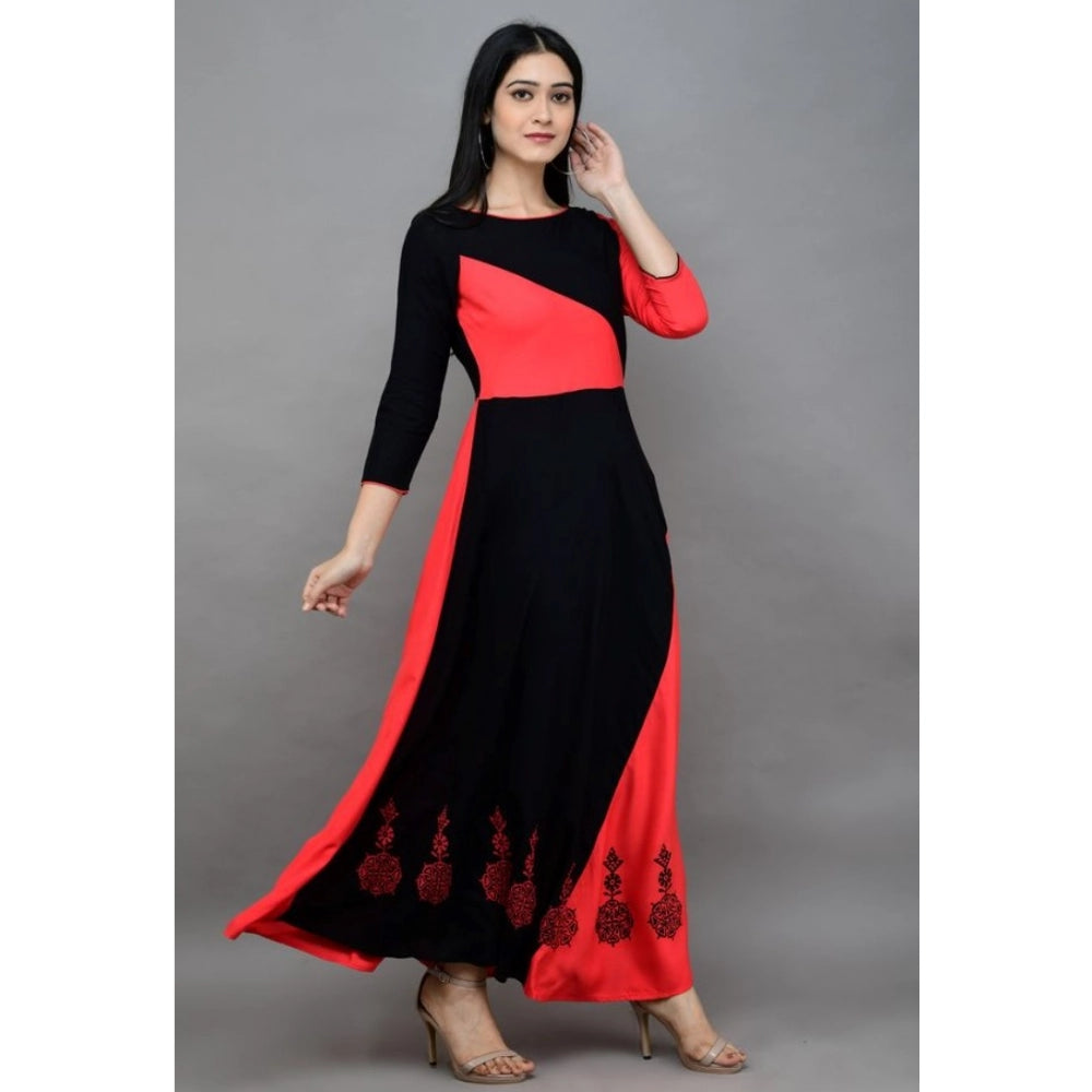 Amfyn  Women's Casual Rayon 3-4th Sleeves Maxi Dress (Pink)