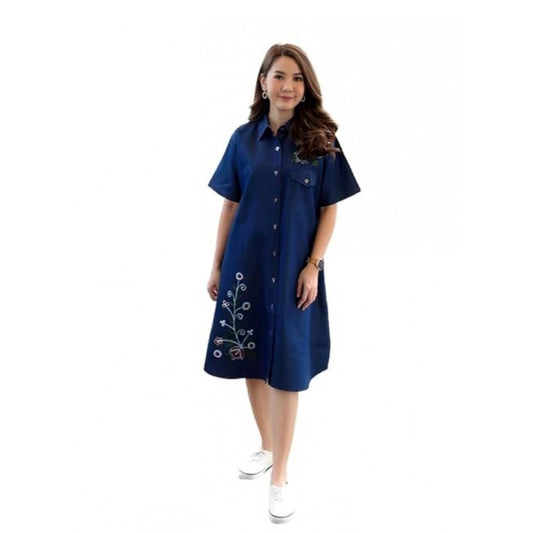 Amfyn  Women's Casual Denim Half Sleeves Dress (Blue)