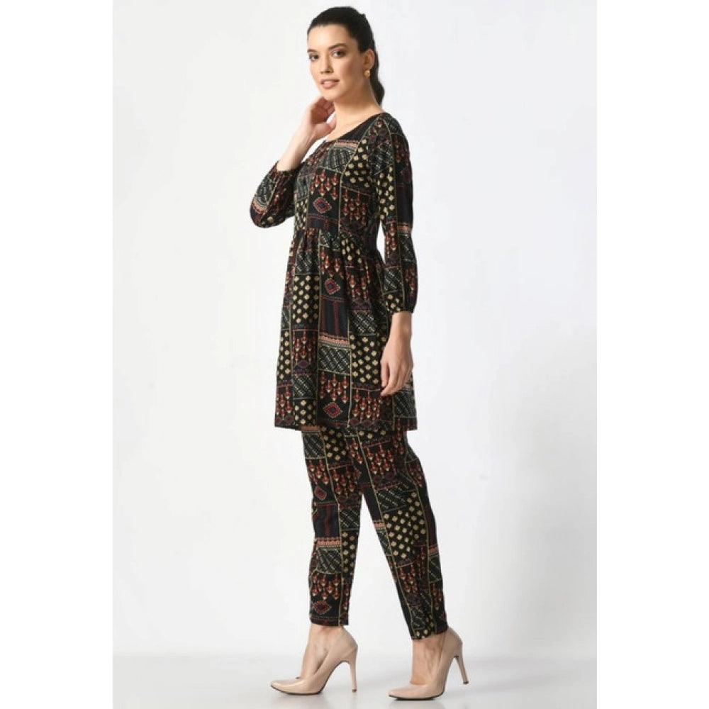 Amfyn  Women's Casual Crepe 3-4th Sleeves Cord Set (Black)