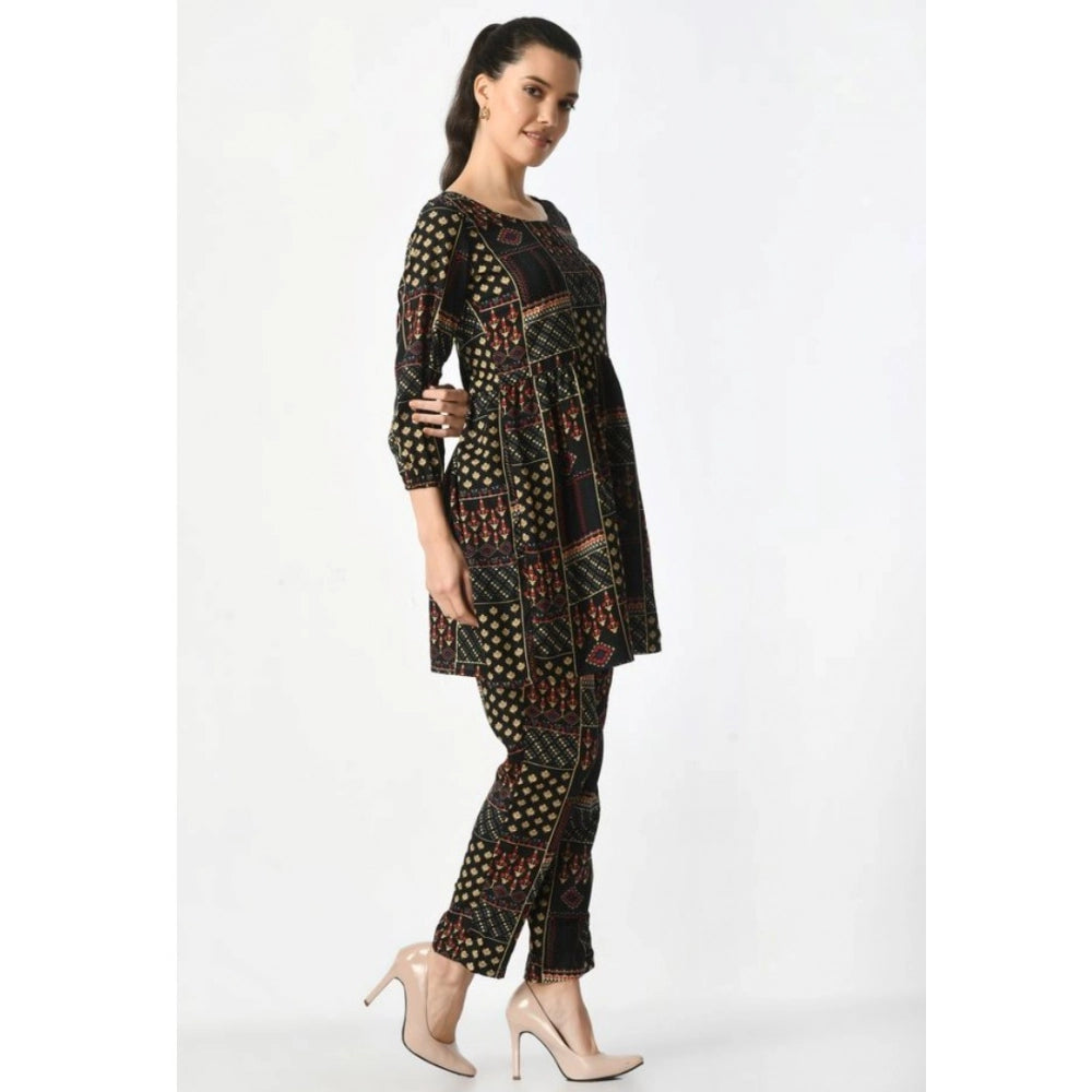 Amfyn  Women's Casual Crepe 3-4th Sleeves Cord Set (Black)