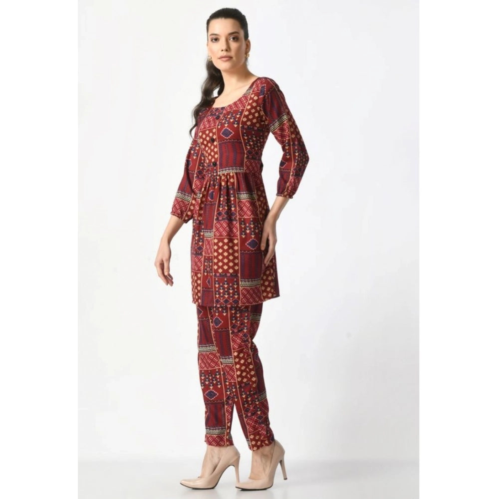 Amfyn  Women's Casual Crepe 3-4th Sleeves Cord Set (Maroon)