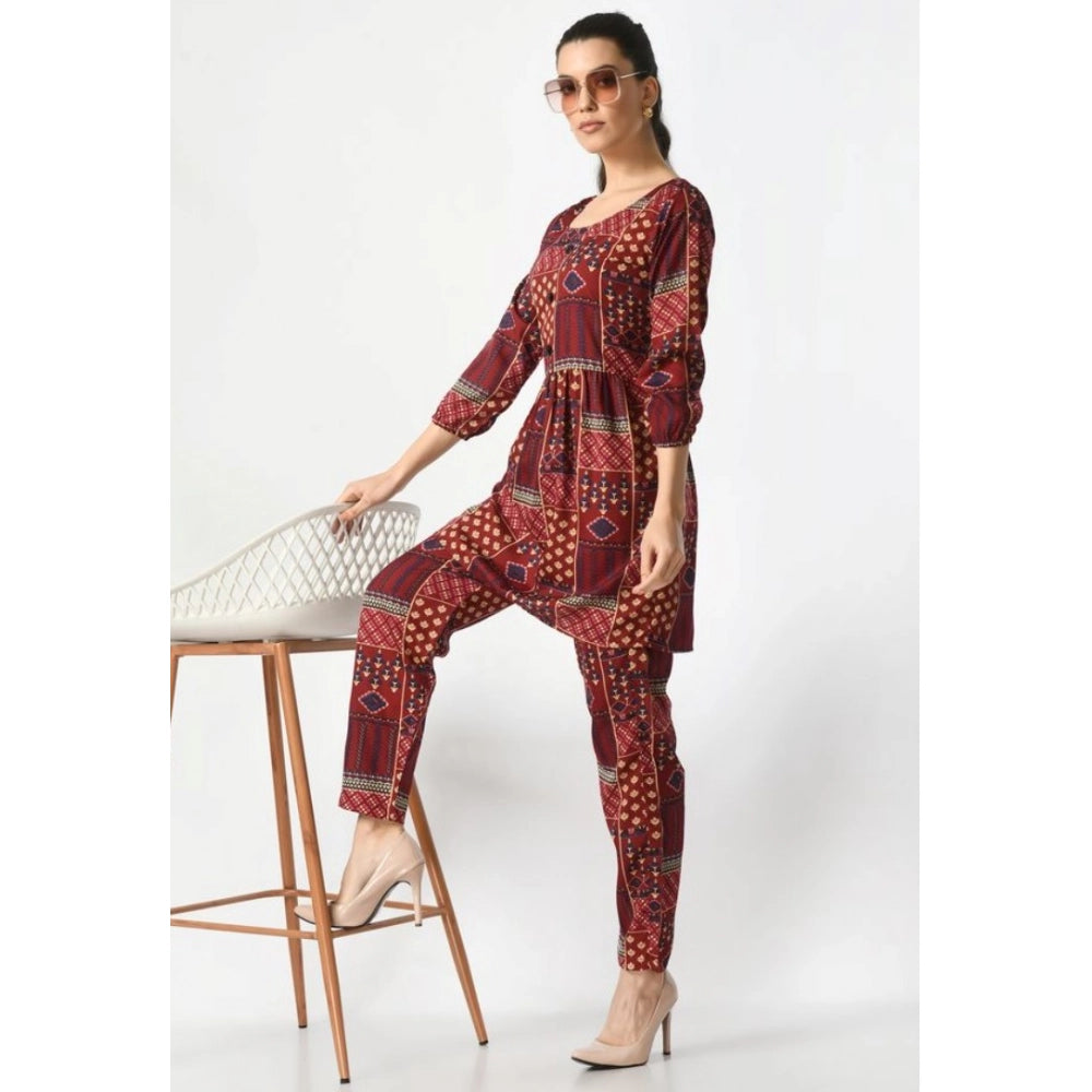 Amfyn  Women's Casual Crepe 3-4th Sleeves Cord Set (Maroon)