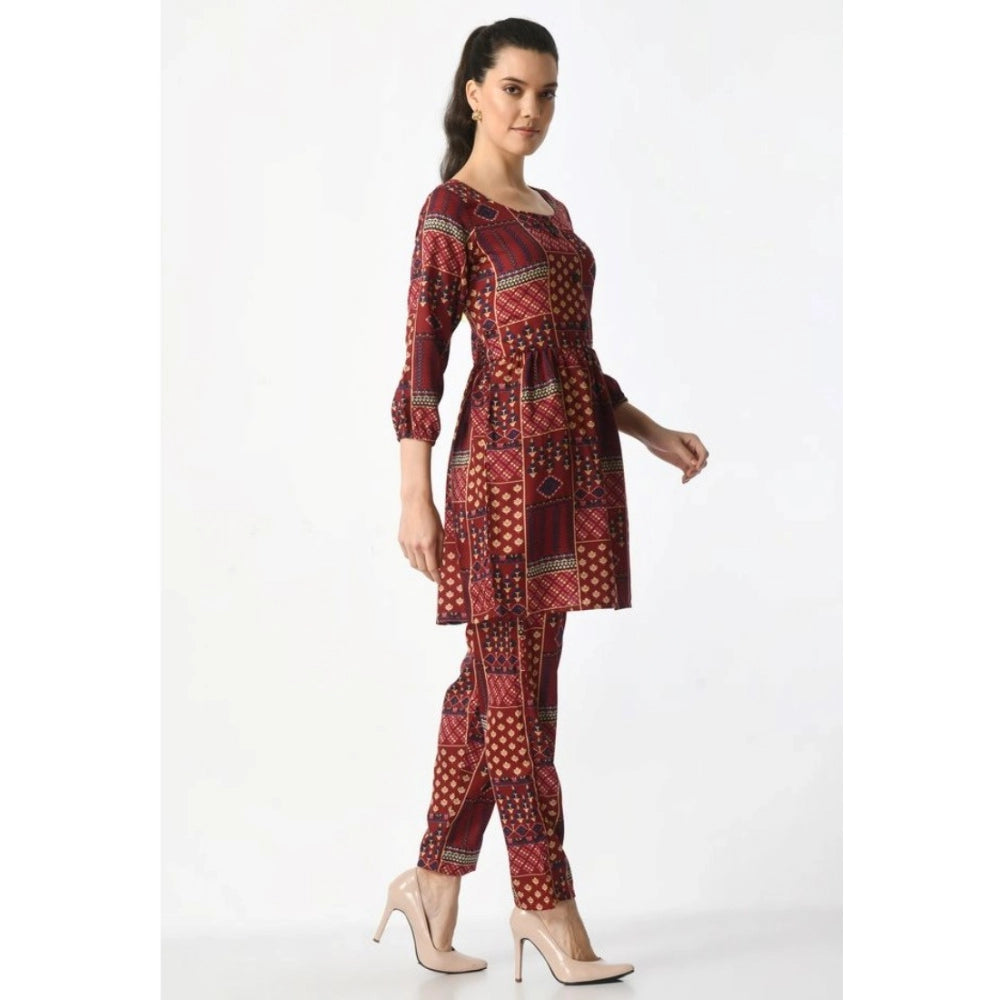 Amfyn  Women's Casual Crepe 3-4th Sleeves Cord Set (Maroon)