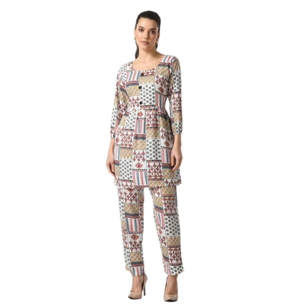 Amfyn  Women's Casual Crepe 3-4th Sleeves Cord Set (White)