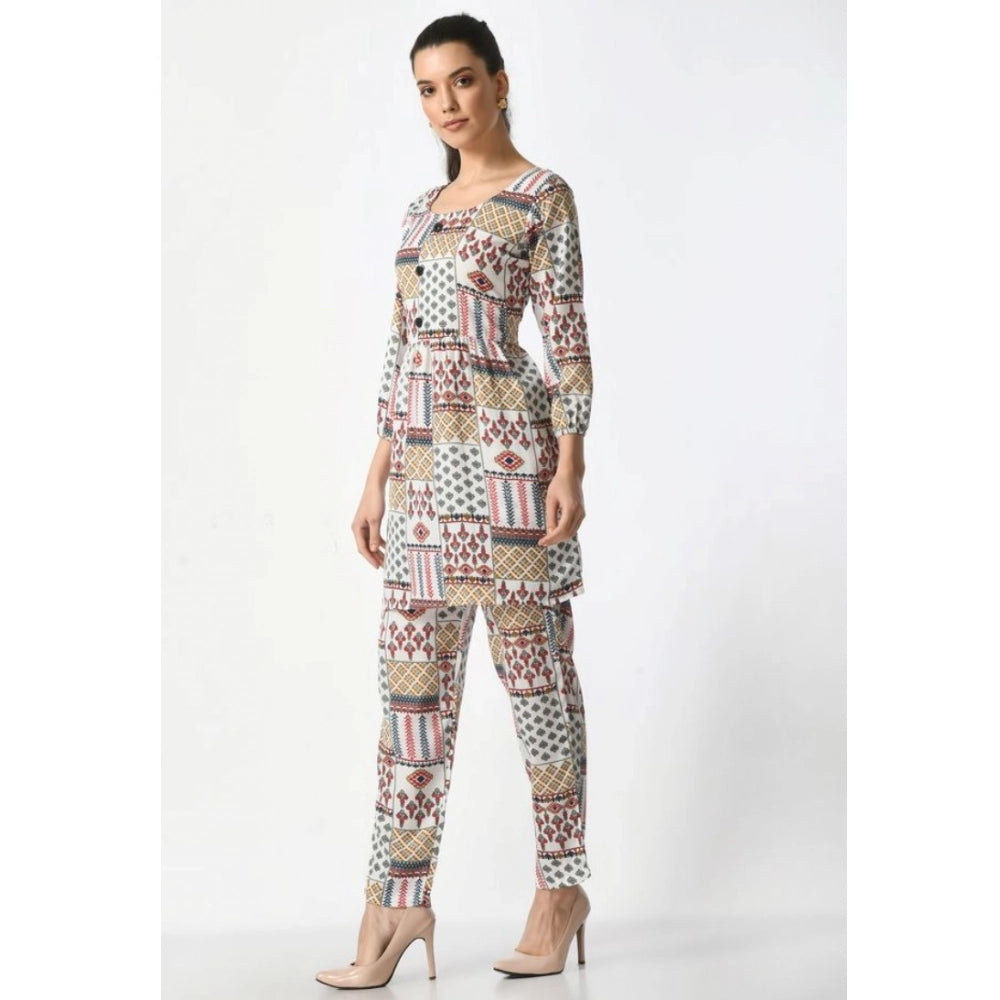 Amfyn  Women's Casual Crepe 3-4th Sleeves Cord Set (White)