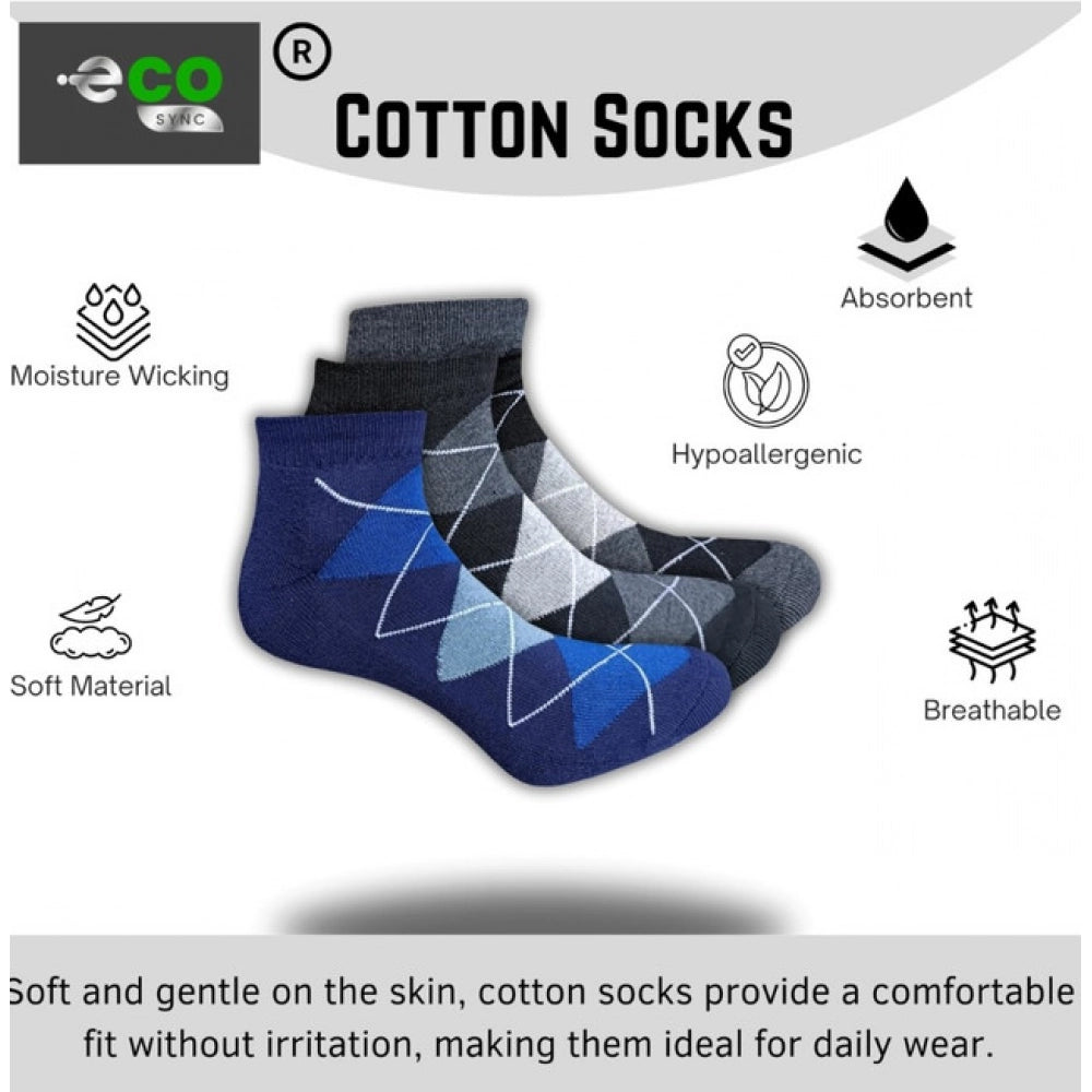 Amfyn  3_Pair Set Unisex Casual Cotton Printed Low Cut Socks (Multicolor)