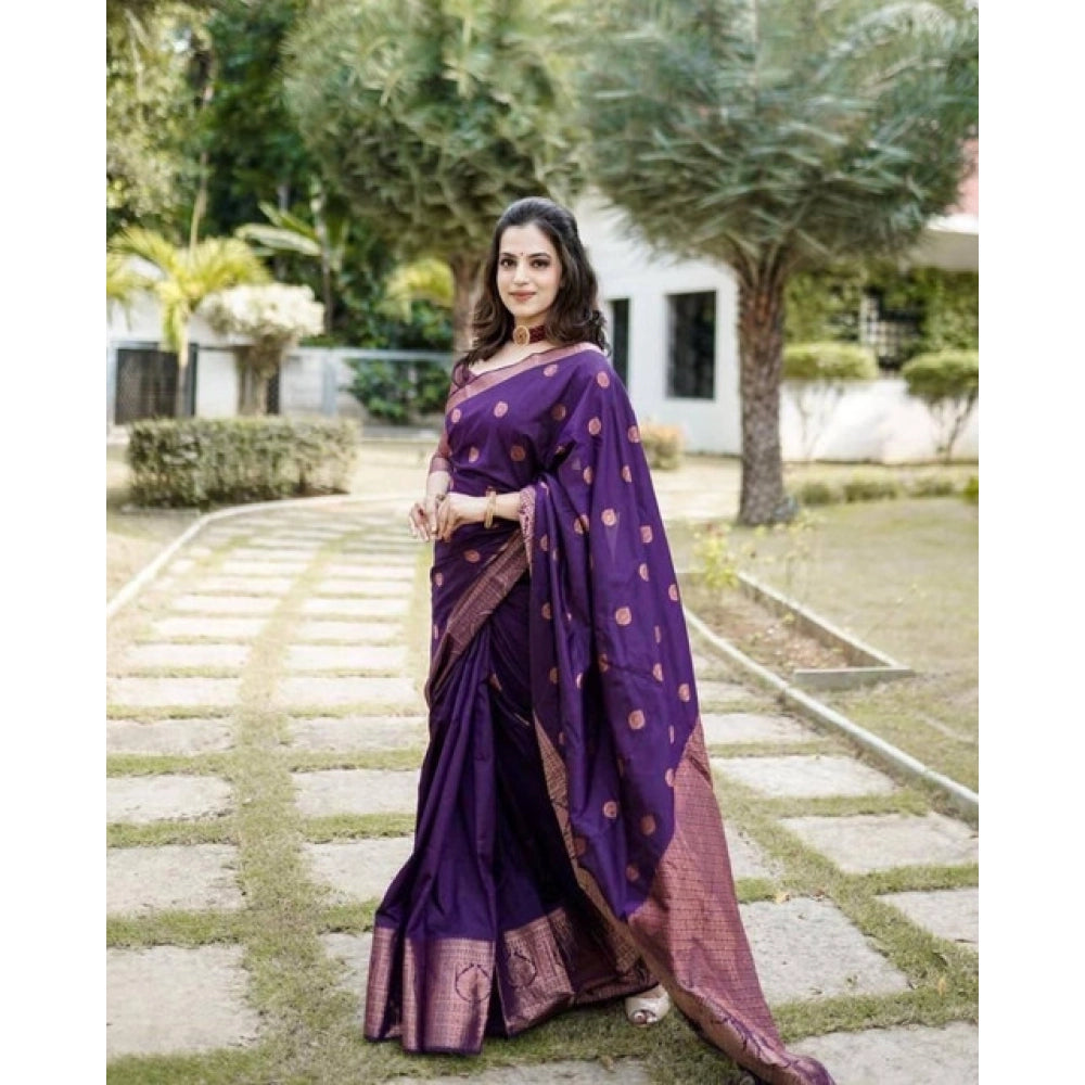 Amfyn Women's Soft Lichi Silk Printed Saree With Unstitched Blouse 5.5Mtr (Blue)