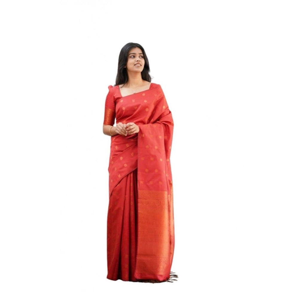 Amfyn Women's Soft Lichi Silk Printed Saree With Unstitched Blouse 5.5Mtr (Red)