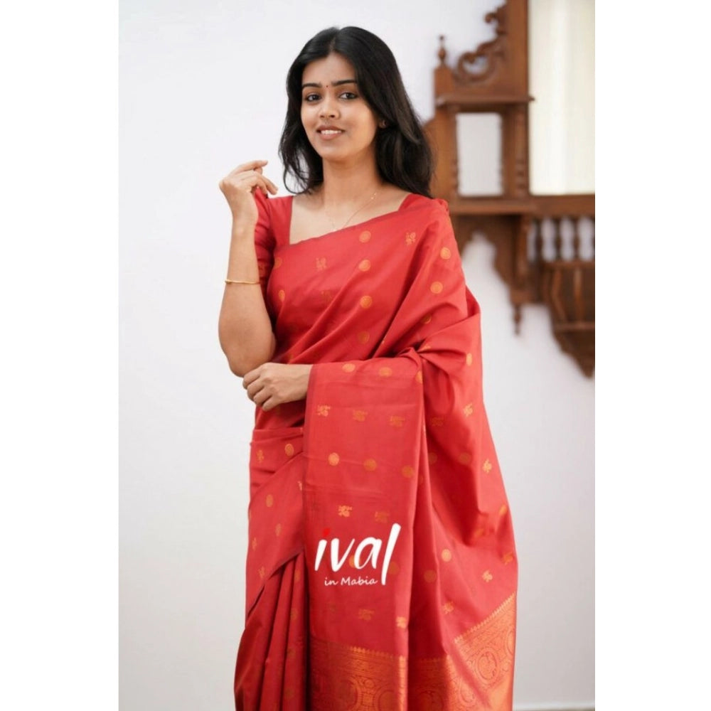 Amfyn Women's Soft Lichi Silk Printed Saree With Unstitched Blouse 5.5Mtr (Red)