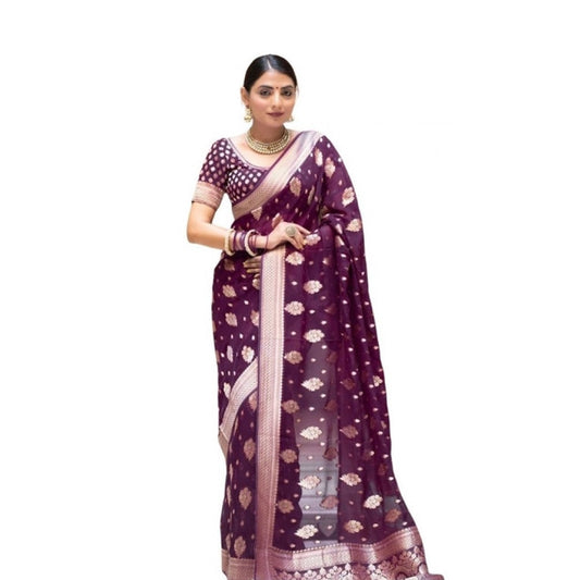 Amfyn Women's Soft Lichi Silk Printed Saree With Unstitched Blouse 5.5Mtr (Purple)