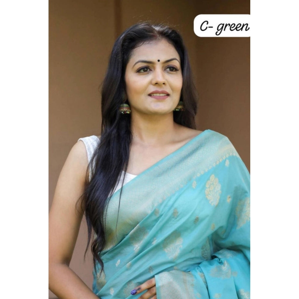 Amfyn Women's Soft Lichi Silk Printed Saree With Unstitched Blouse 5.5Mtr (Sky-Blue)