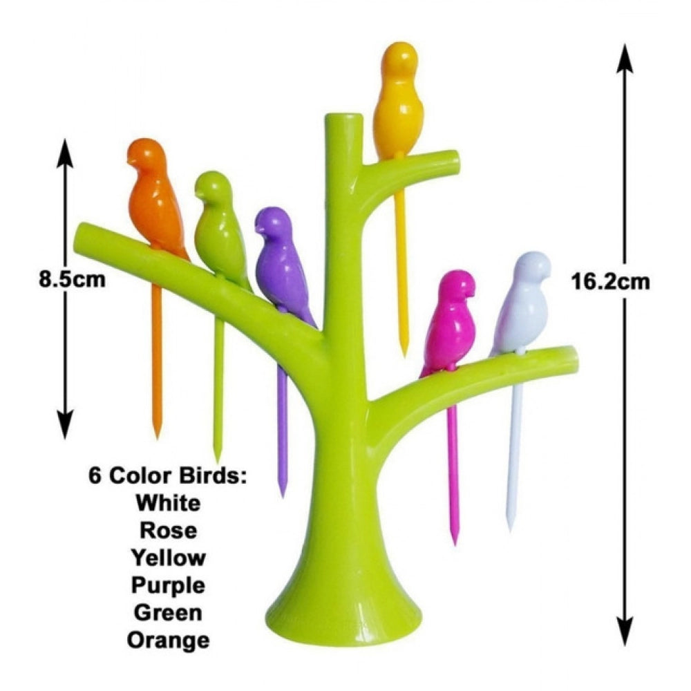 Amfyn Pack of 10_Bird Tree Fruit Fork Set Decorative Toothpick Holder (Color: Assorted )