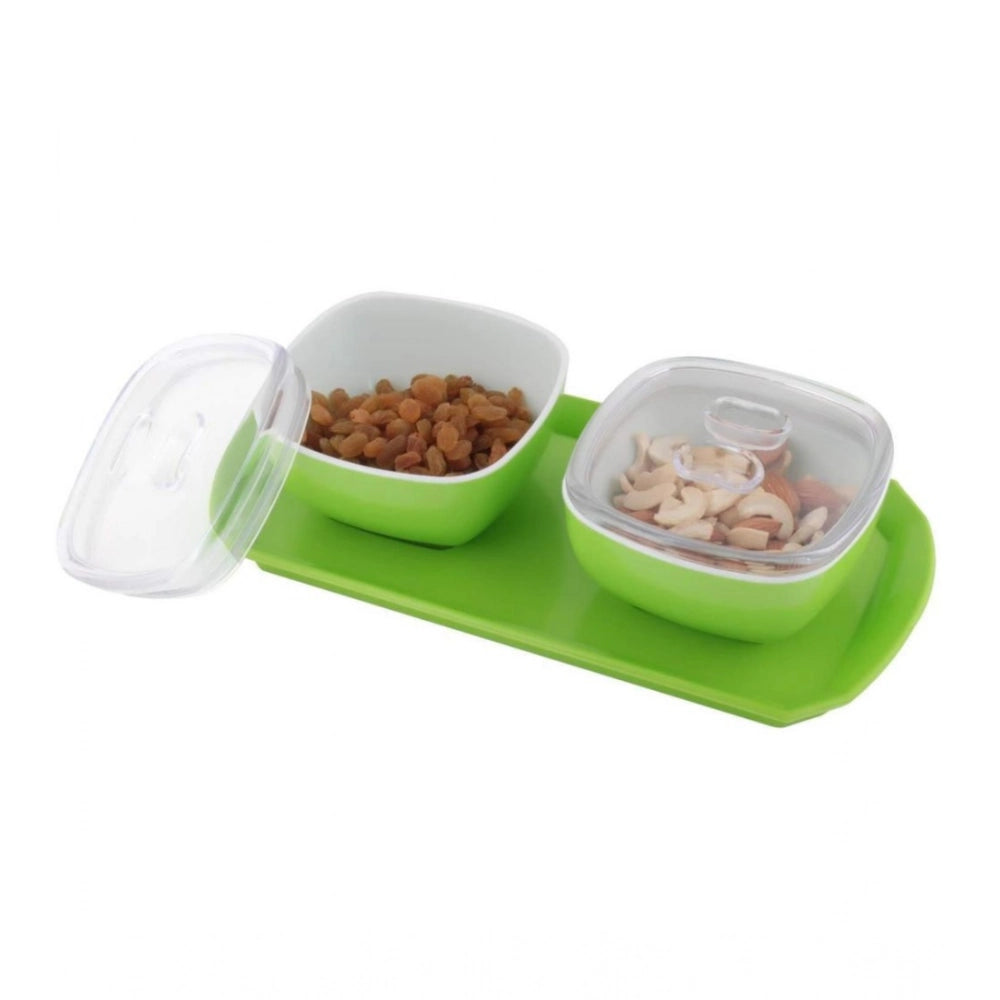 Amfyn Multipurpose Serving Tray with Dry Fruit Air Tight Bowls with Lids (Color: Assorted )
