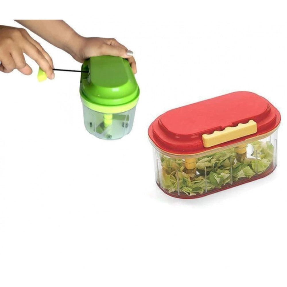 Amfyn Pack Of 2_Twin Bowl Dual-Blade Hand Chopper | Manual Food Processor for Vegetables And Fruits (Color: Assorted )