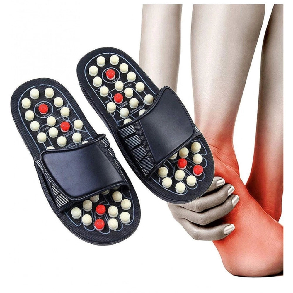Amfyn Acupressure And Magnetic Therapy Slippers – Spring Accu Paduka Foot Massager for Blood Circulation (Unisex) (Color: Black)