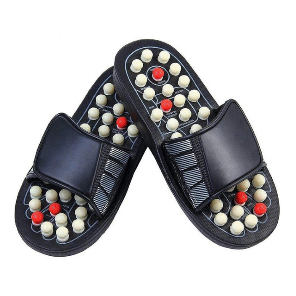 Amfyn Acupressure And Magnetic Therapy Slippers – Spring Accu Paduka Foot Massager for Blood Circulation (Unisex) (Color: Black)