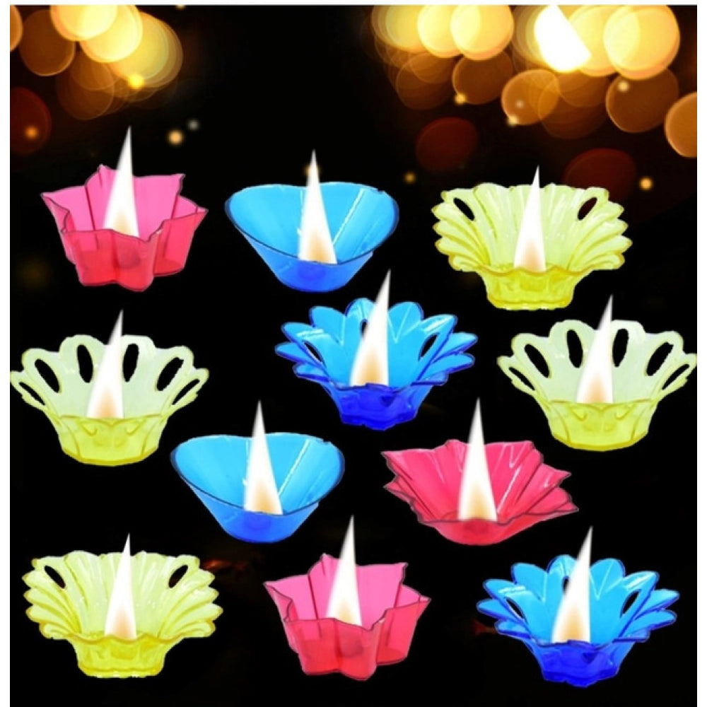 Amfyn Pack Of 2_Floral Diya Set – Multi-Color Tea Light Holders Set of 12 (Color: Assorted )