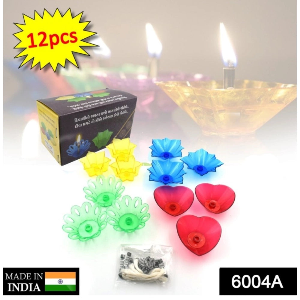Amfyn Pack Of 2_Floral Diya Set – Multi-Color Tea Light Holders Set of 12 (Color: Assorted )