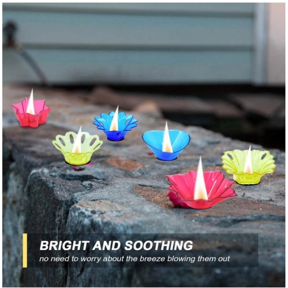 Amfyn Pack Of 2_Floral Diya Set – Multi-Color Tea Light Holders Set of 12 (Color: Assorted )
