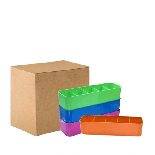 Amfyn Pack Of 2_Socks Organizer Tray – 4-Piece Set | Quick 5-Section Storage Trays for Drawer Organizing | Sorting Tray for Socks, Accessories And Closet Storage (Color: Assorted )