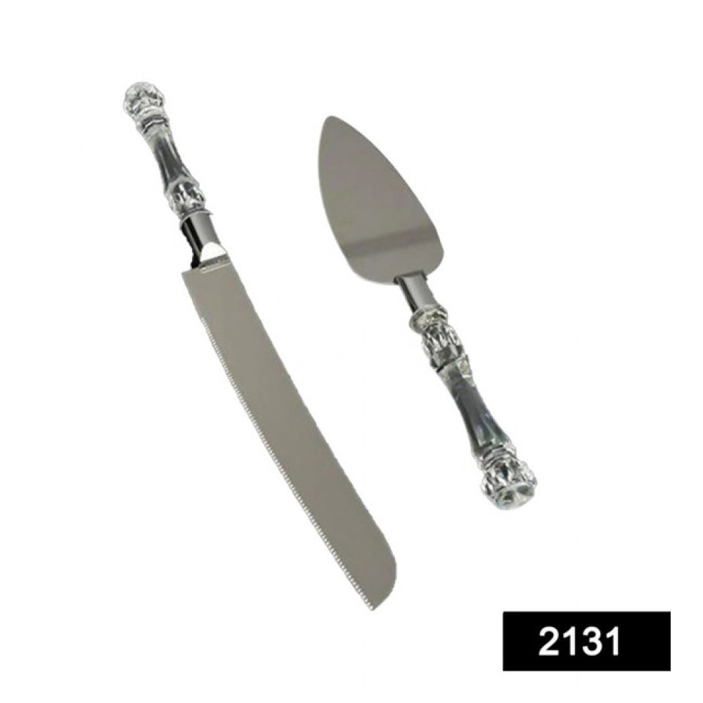 Amfyn Stainless Steel Cake Serving Set | Cake Cutting Knife And Server Set with Handle (Color: Assorted )