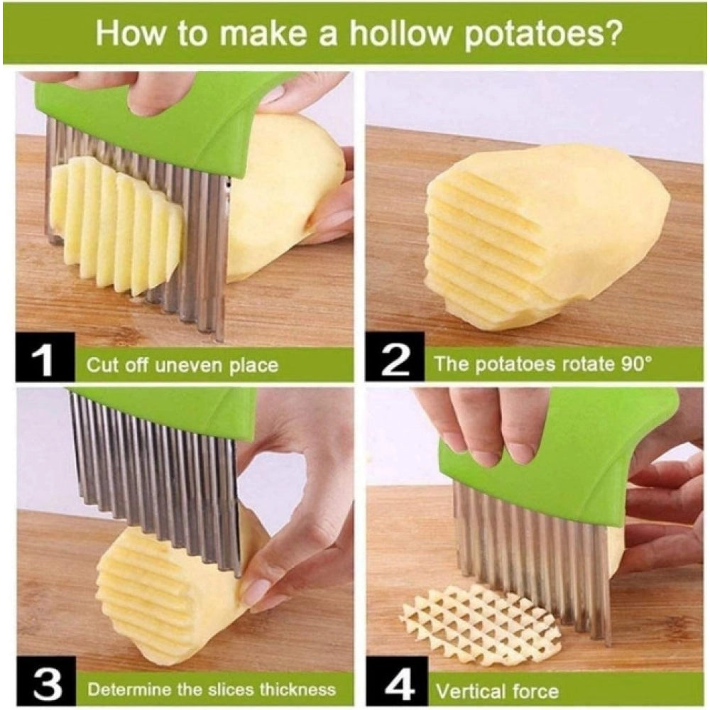 Amfyn Pack Of_5 Wave Shape Stainless Steel Potato Cutter And Slicer – (Color: Assorted )