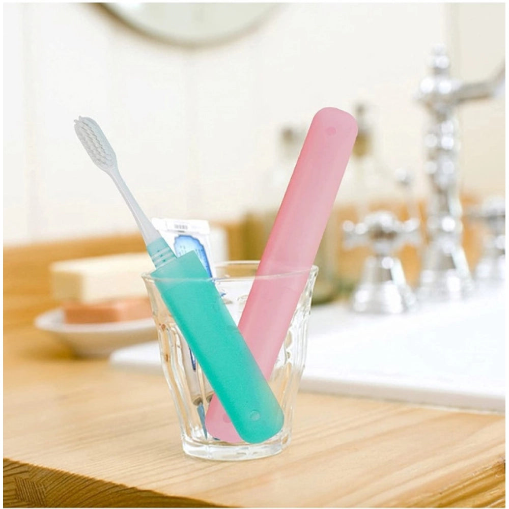 Amfyn Pack of 4_Plastic Toothbrush Holder Travel 4-PieceS SeT Tube Cases (Color: Assorted )