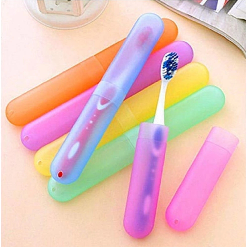 Amfyn Pack of 4_Plastic Toothbrush Holder Travel 4-PieceS SeT Tube Cases (Color: Assorted )