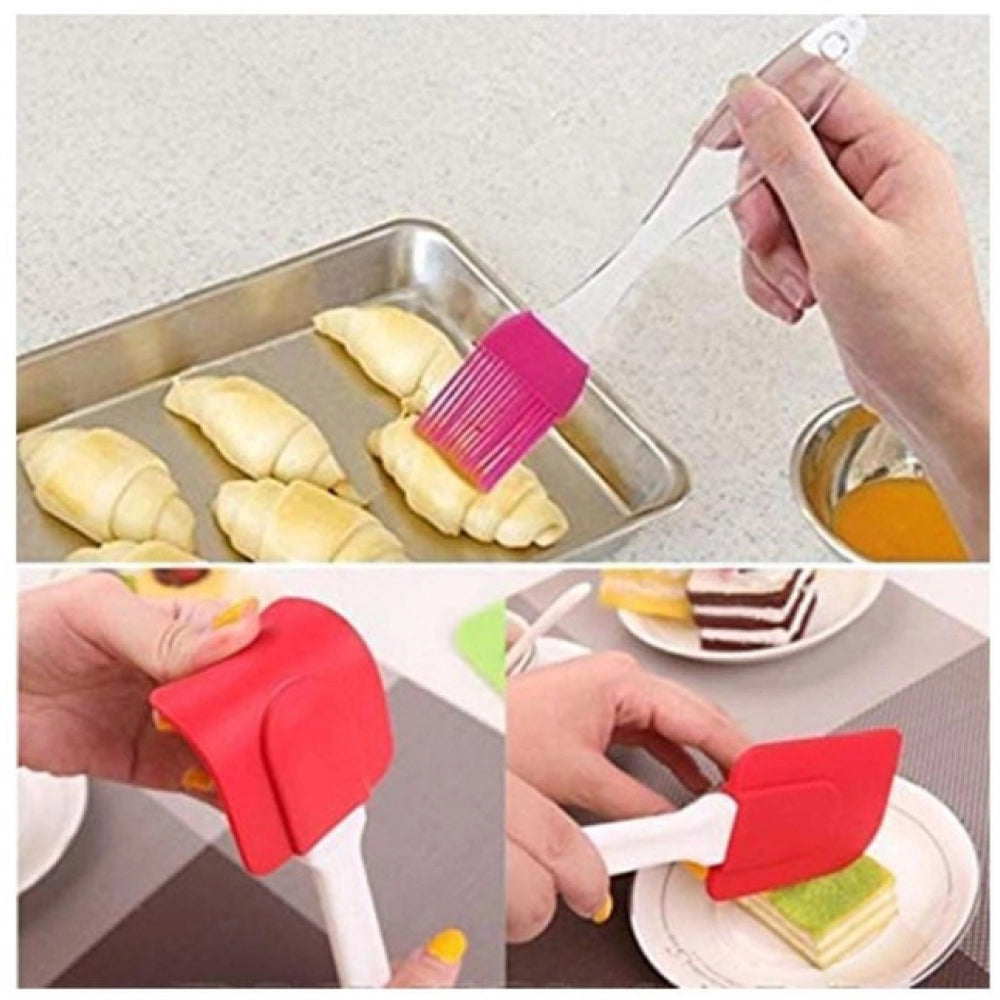 Amfyn Pack Of 5_Silicone Spatula with Brush – Heat Resistant Cooking And Baking (Color: Assorted )
