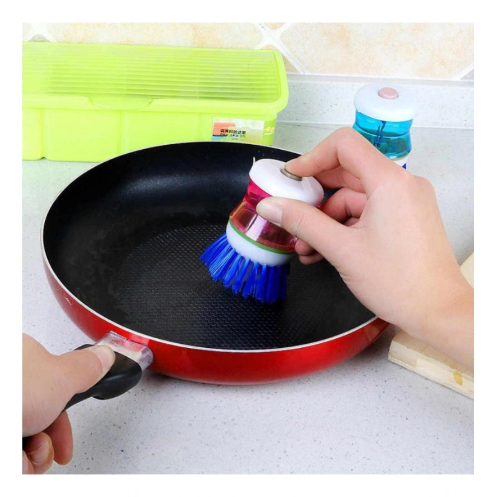 Amfyn Pack of 4_Plastic Wash Basin Brush Cleaner with Soap Dispenser – (Color: Assorted)