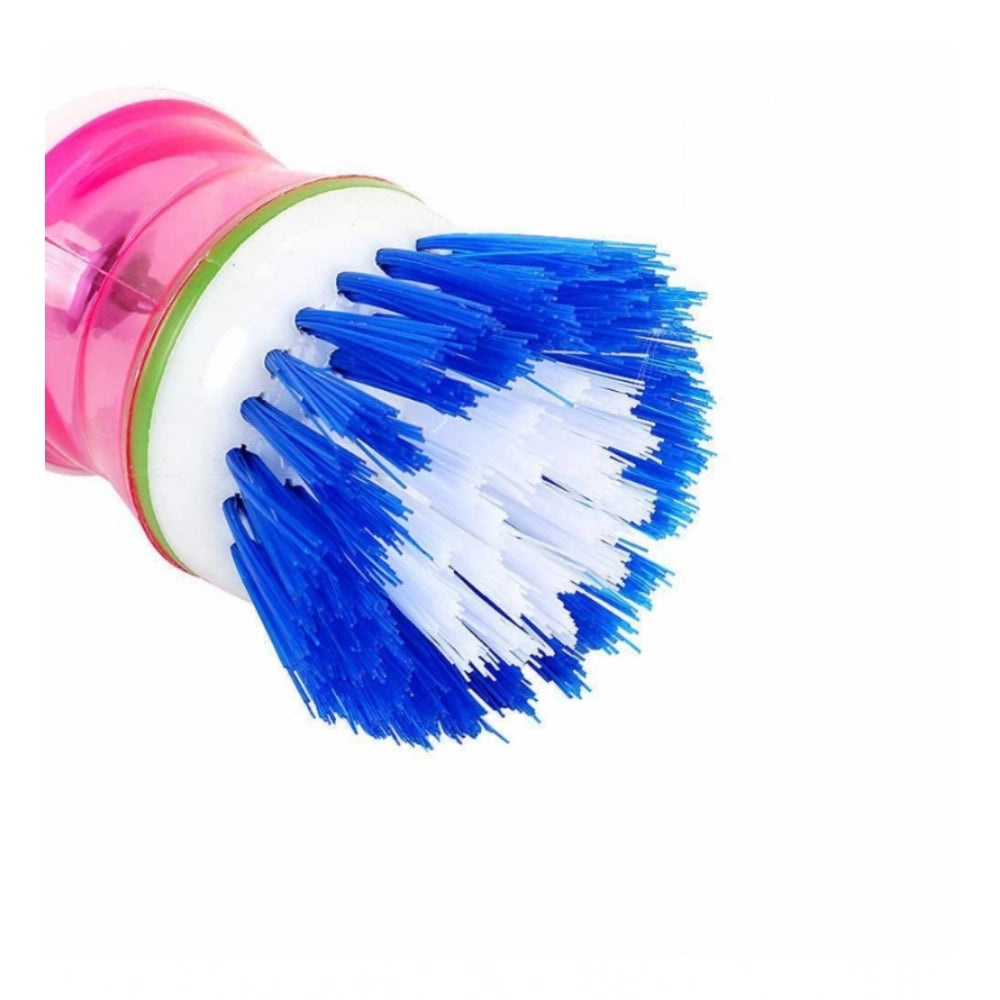 Amfyn Pack of 4_Plastic Wash Basin Brush Cleaner with Soap Dispenser – (Color: Assorted)