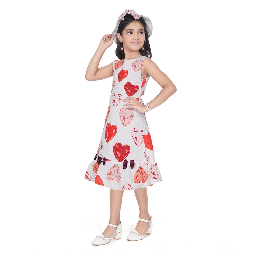 Amfyn Girl's Popcorn Printed Sleeve Less Round Neck Dress (Red)