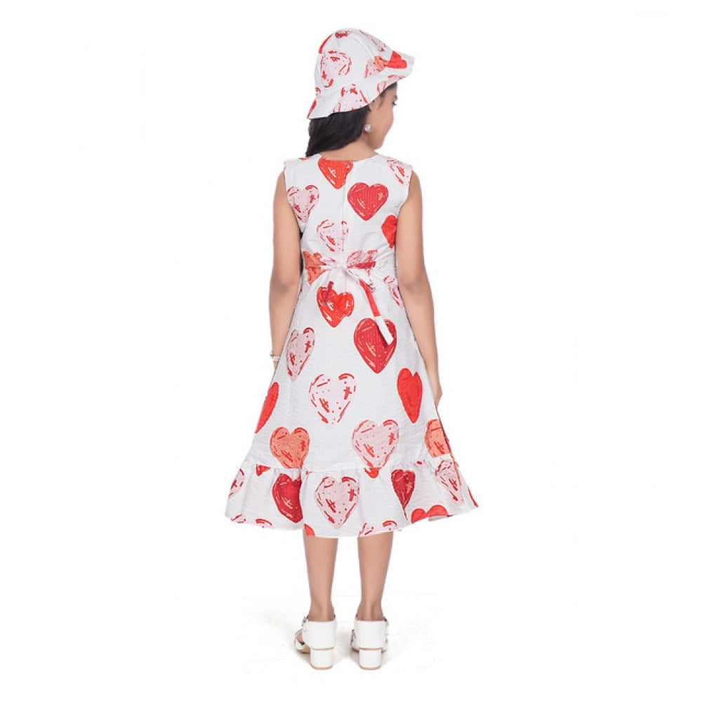 Amfyn Girl's Popcorn Printed Sleeve Less Round Neck Dress (Red)