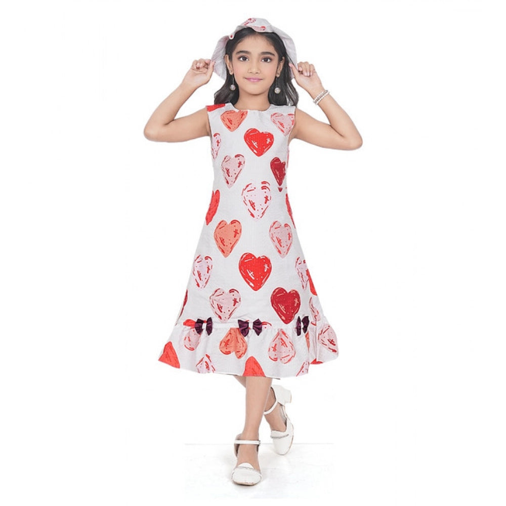 Amfyn Girl's Popcorn Printed Sleeve Less Round Neck Dress (Red)