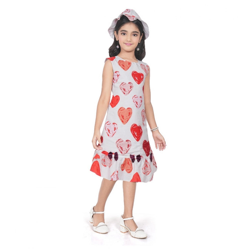 Amfyn Girl's Popcorn Printed Sleeve Less Round Neck Dress (Red)
