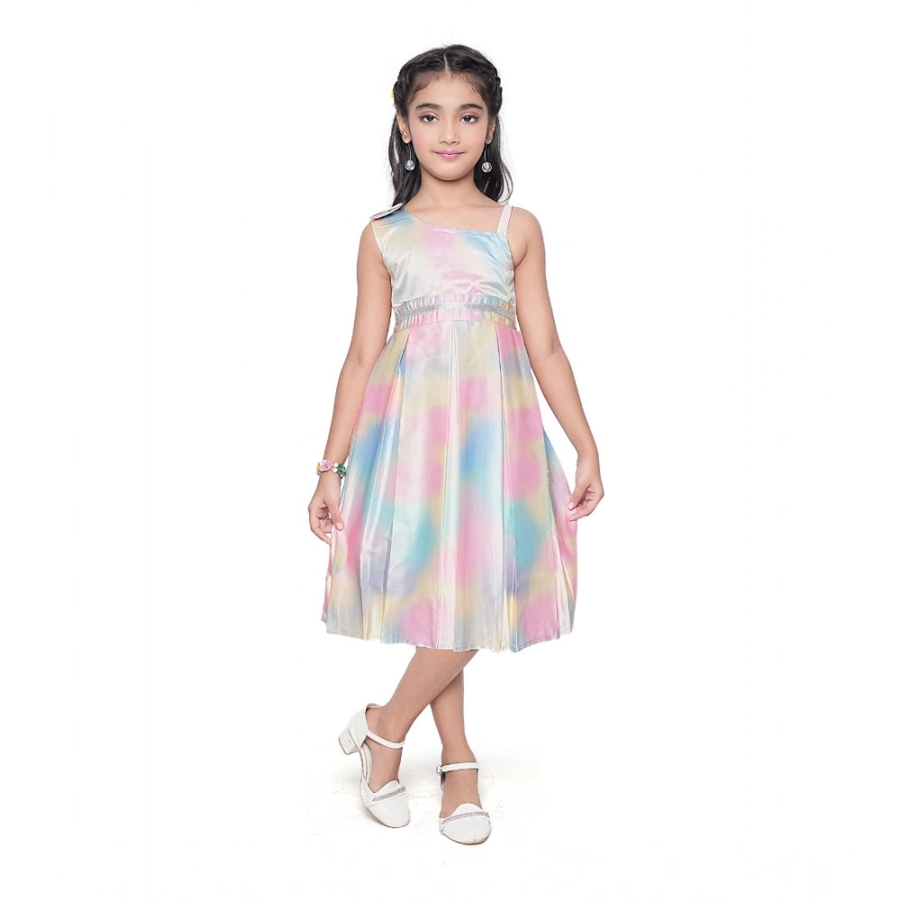 Amfyn Girl's Satin Soild Sleeve Less Designer Neck Dress (Multicolor)