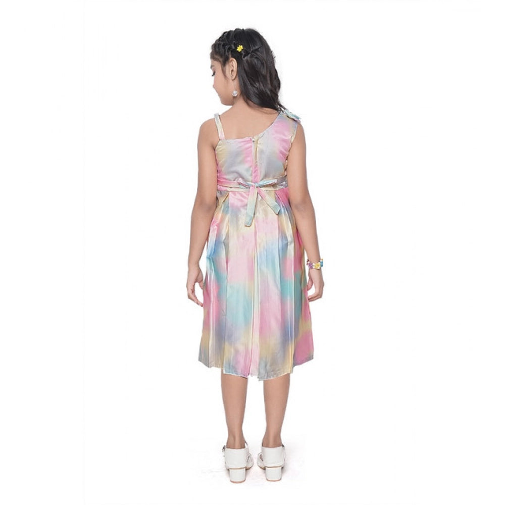 Amfyn Girl's Satin Soild Sleeve Less Designer Neck Dress (Multicolor)