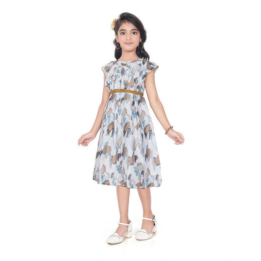 Amfyn Girl's Popcorn Printed Sleeve Less Round Neck Dress (Brown)