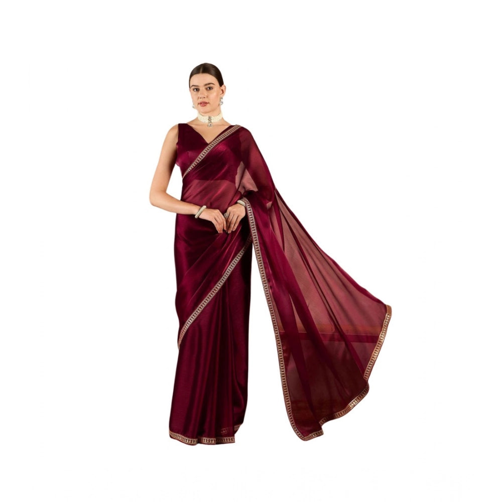 Amfyn Women's Jimmy Choo solid Saree With Unstitched Blouse 5.5Mtr (Wine )